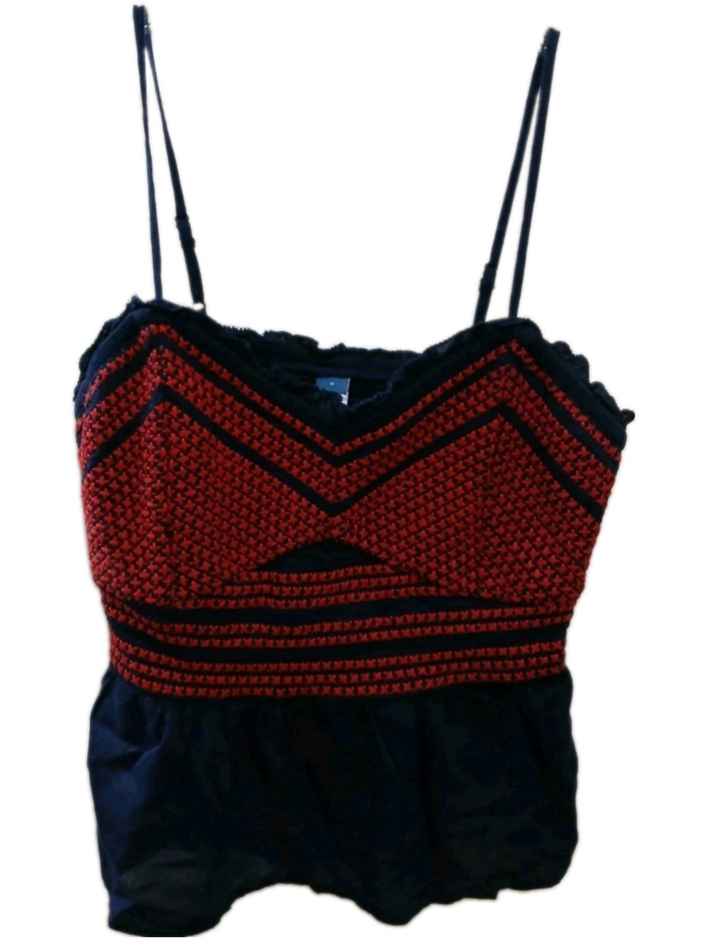 Old Navy Embroidered Smocked Cami Top Sz M Red Navy Boho Festival Beach Vacation